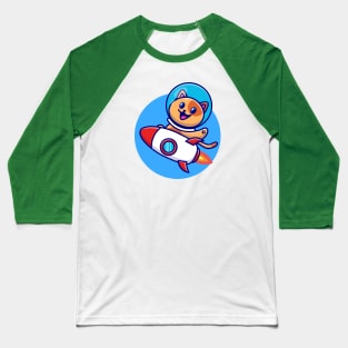 Cute Cat Astronaut Riding Rocket Cartoon Baseball T-Shirt